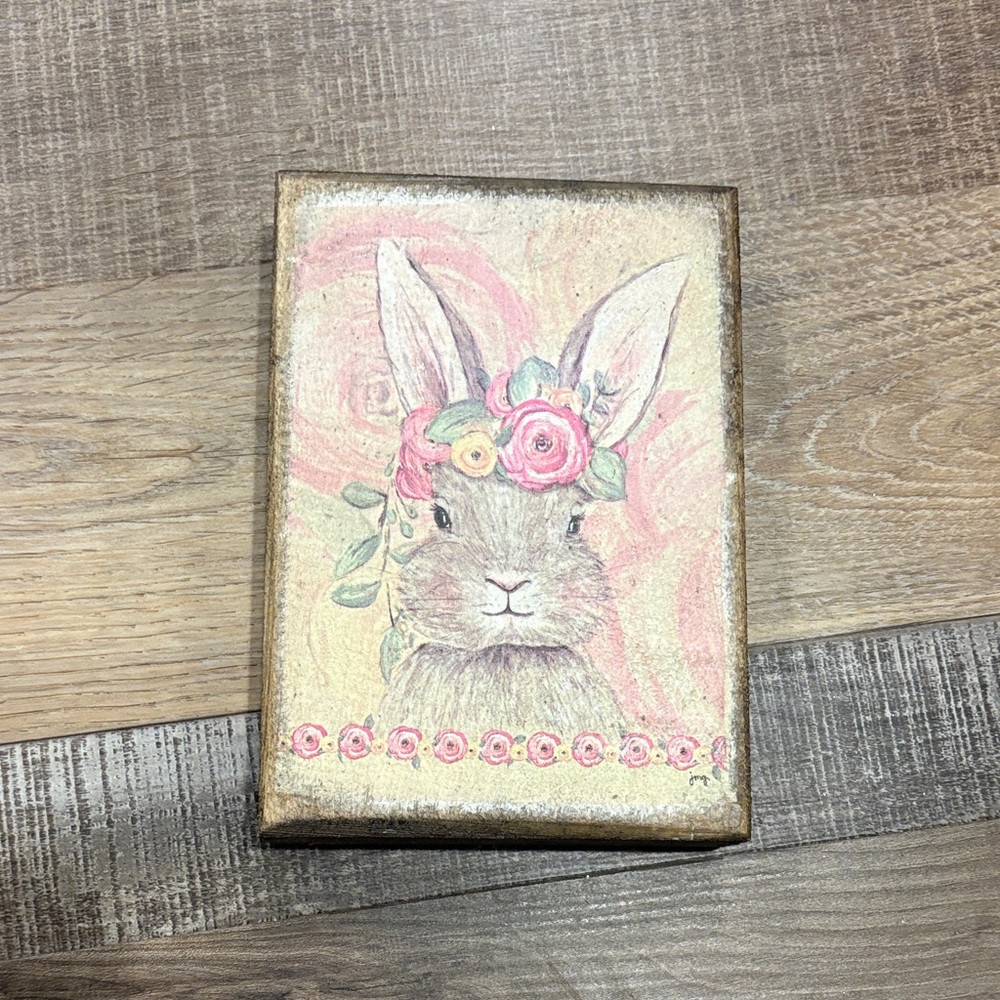 Floral Boho Bunny Wall Art - Pink Bunny Canvas